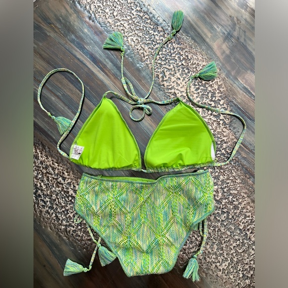 Becca triangle top size D bikini Emily side tie hipster size small *green* - Picture 8 of 12